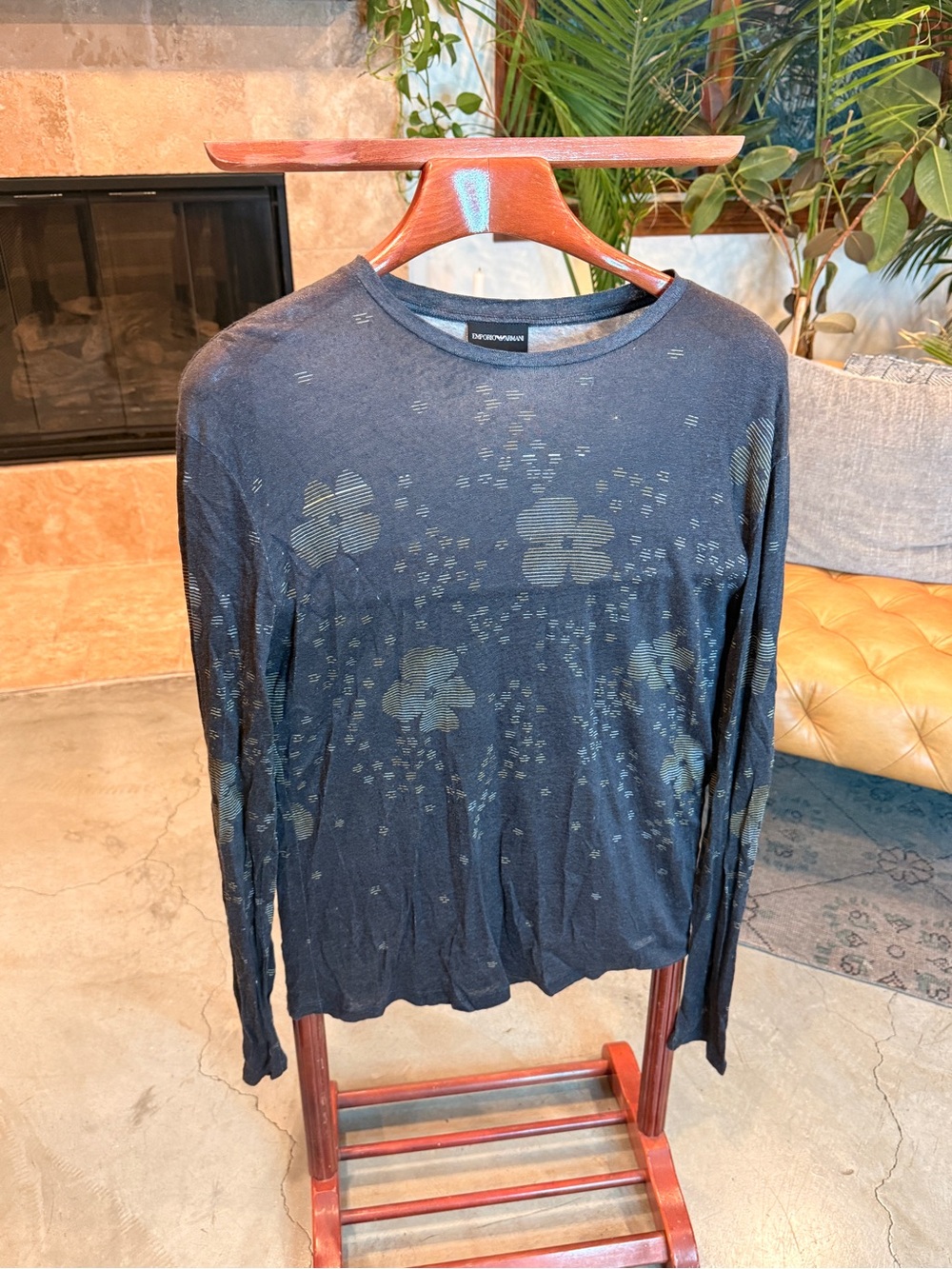 Emporio Armani Black/ Grey Floral Long-Sleeve Top